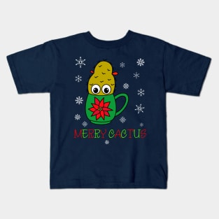 Merry Cactus - Small Christmas Cactus In Poinsettia Mug Kids T-Shirt